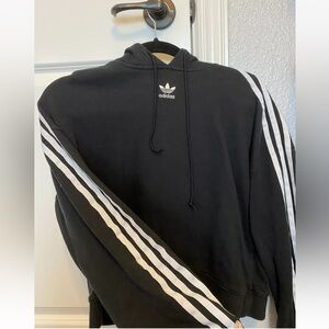 Adidas Black Striped Cropped Hoodie Size M
